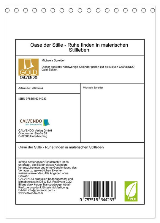 Produktbild: Oase der Stille - Ruhe finden in malerischen Stillleben (Tischkalender 2026 DIN A5 hoch), CALVENDO Monatskalender