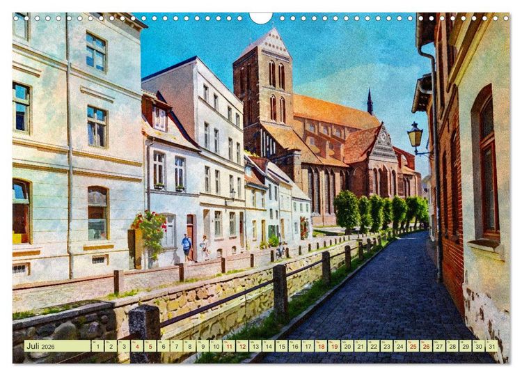 Produktbild: Hansestadt Wismar - UNESCO-Welterbestadt in feinen Aquarellfarben (Wandkalender 2026 DIN A3 quer), CALVENDO Monatskalender