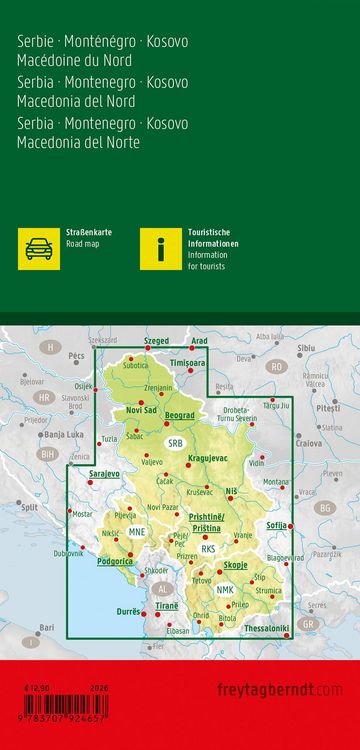 Produktbild: freytag & berndt Stra&szlig;enkarte Serbien - Montenegro - Kosovo - Nordmazedonien 1:500.000