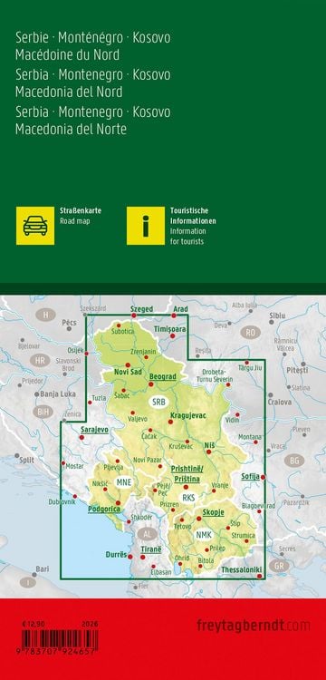 Produktbild: Serbien - Montenegro - Kosovo - Nordmazedonien, Stra&szlig;enkarte 1:500.000, freytag & berndt