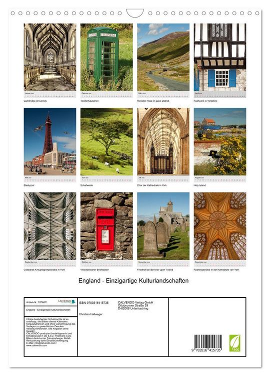 Produktbild: England - Einzigartige Kulturlandschaften (Wandkalender 2026 DIN A3 hoch), CALVENDO Monatskalender