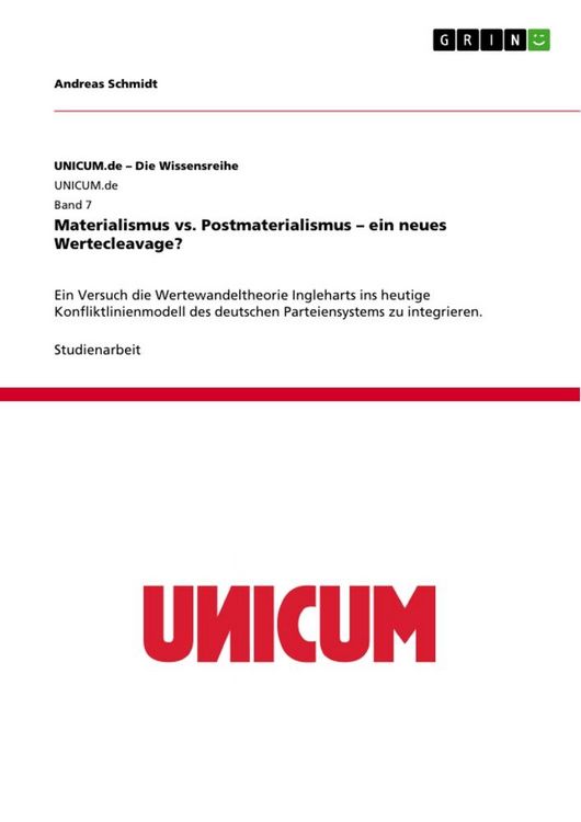 Produktbild: Materialismus vs. Postmaterialismus - ein neues Wertecleavage?