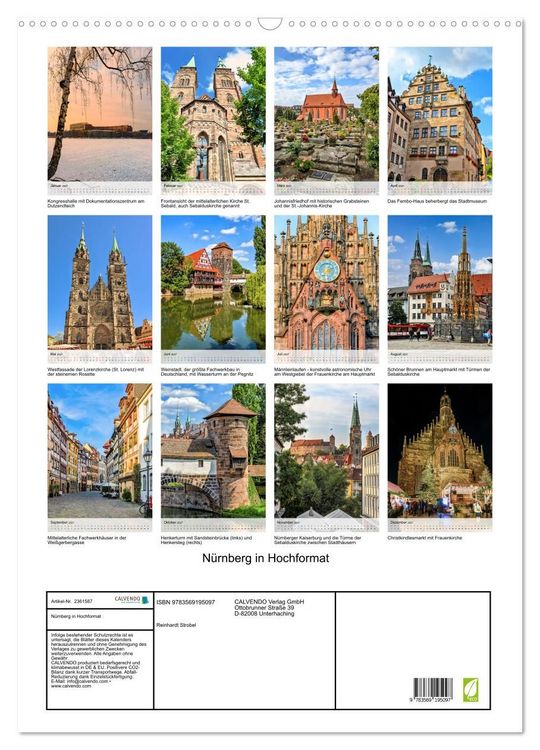Produktbild: N&uuml;rnberg in Hochformat (Wandkalender 2027 DIN A2 hoch), CALVENDO Monatskalender