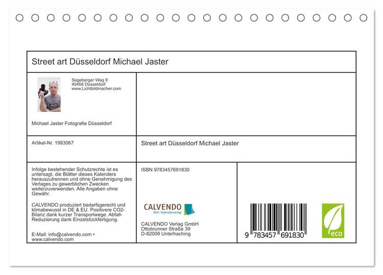 Produktbild: Street art D&uuml;sseldorf Michael Jaster (Tischkalender 2026 DIN A5 quer), CALVENDO Monatskalender