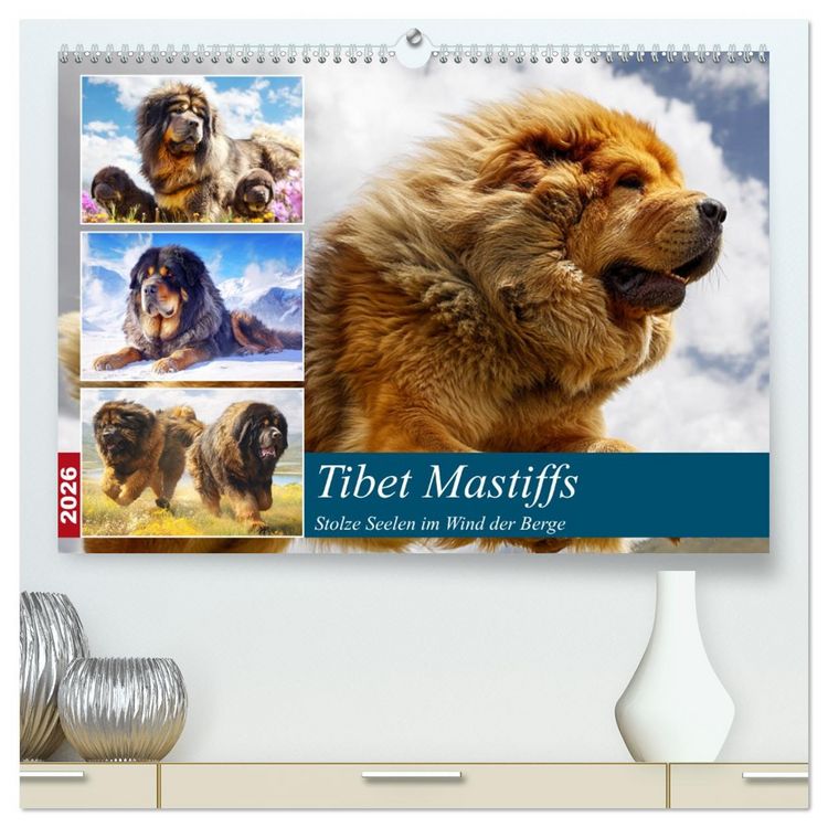 Produktbild: Tibet Mastiffs. Stolze Seelen im Wind der Berge (hochwertiger Premium Wandkalender 2026 DIN A2 quer), Kunstdruck in Hochglanz