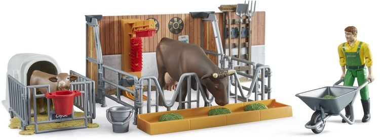 Produktbild: bruder Kuh- und K&auml;lberstall mit Landwirt Fertigmodell Landwirtschafts Modell