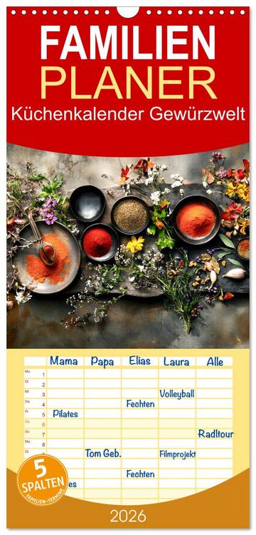 Produktbild: Familienplaner 2026 - K&uuml;chenkalender Gew&uuml;rzwelt mit 5 Spalten (Wandkalender, 21 x 45 cm) CALVENDO