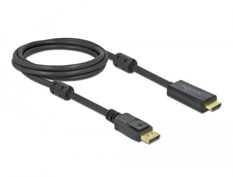 Produktbild: Delock DisplayPort / HDMI Anschlusskabel DisplayPort Stecker, HDMI-A Stecker 2 m Schwarz 85956 vergoldete Steckkontakte, 4K UHD DisplayPort-Kabel