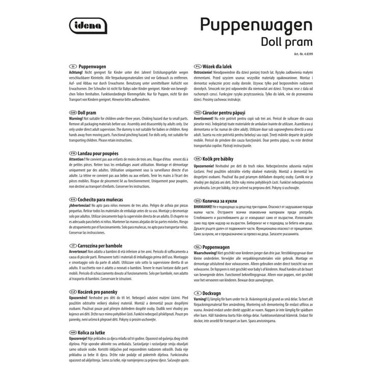 Produktbild: Idena Puppenwagen Smarty mit Tasche und Korb 58x37,5x57cm