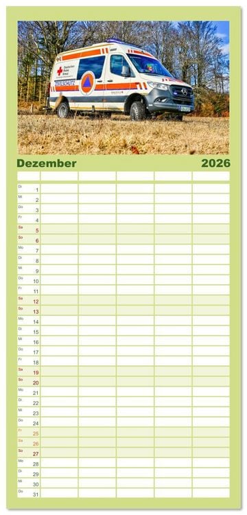 Produktbild: Familienplaner 2026 - Einsatzfahrzeuge 112 mit 5 Spalten (Wandkalender, 21 x 45 cm) CALVENDO