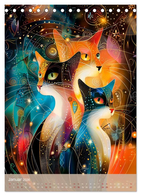 Produktbild: Astrale Katzen - Abstrakte Kunst f&uuml;r Katzenliebhaber (Tischkalender 2026 DIN A5 hoch), CALVENDO Monatskalender