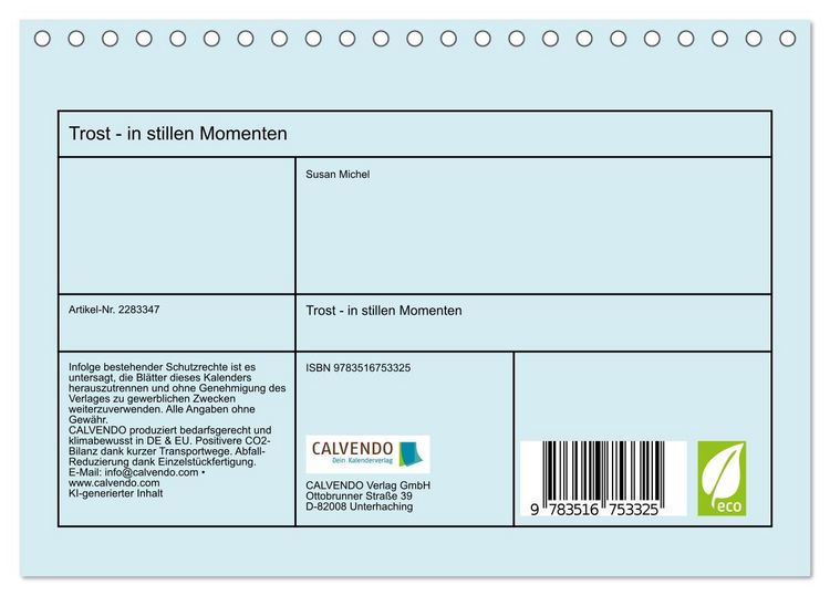 Produktbild: Trost - in stillen Momenten (Tischkalender 2027 DIN A5 quer), CALVENDO Monatskalender