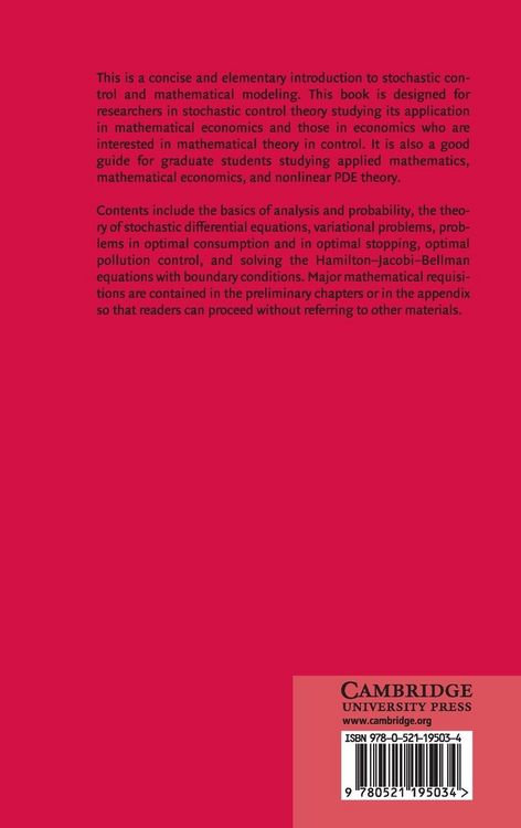 Produktbild: Stochastic Control and Mathematical Modeling