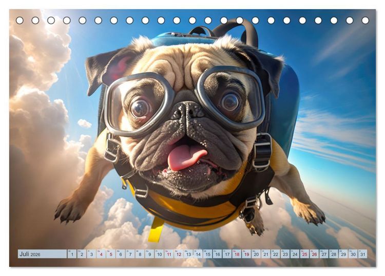 Produktbild: Hunde Skydiving (Tischkalender 2026 DIN A5 quer), CALVENDO Monatskalender