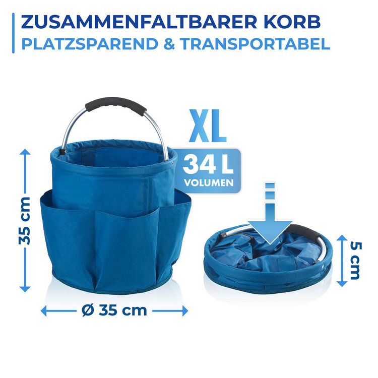 Produktbild: Universal Reinigungs Caddy Mod. Herkules 34 l, Blau, mit 5 Au&szlig;entaschen f&uuml;r Schw&auml;mme und T&uuml;cher