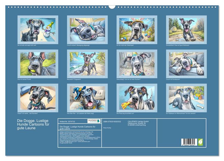 Produktbild: Die Dogge. Lustige Hunde Cartoons f&uuml;r gute Laune (Wandkalender 2026 DIN A2 quer), CALVENDO Monatskalender
