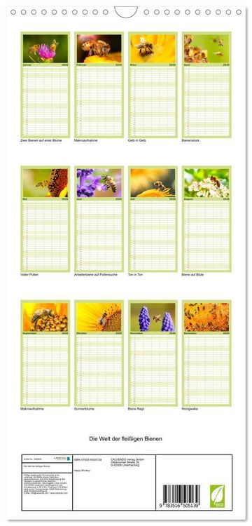 Produktbild: Familienplaner 2026 - Die Welt der flei&szlig;igen Bienen mit 5 Spalten (Wandkalender, 21 x 45 cm) CALVENDO