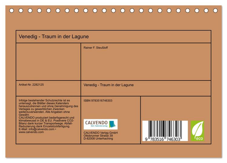 Produktbild: Venedig - Traum in der Lagune (Tischkalender 2026 DIN A5 quer), CALVENDO Monatskalender