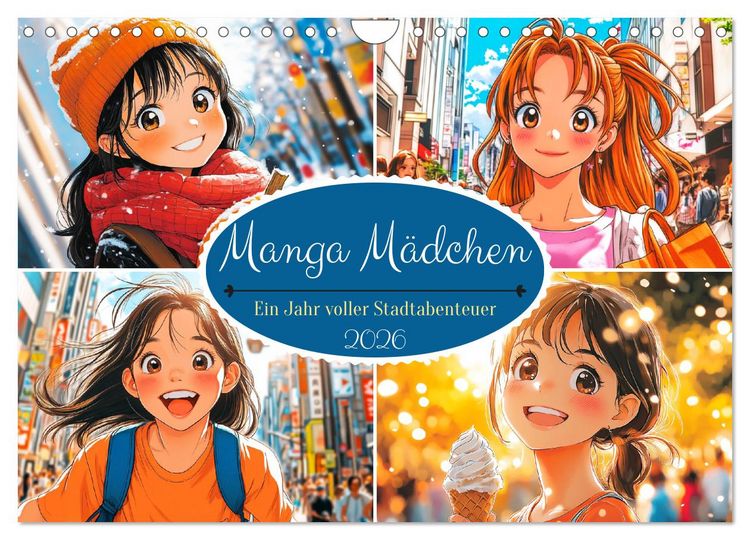 Produktbild: Manga M&auml;dchen. Ein Jahr voller Stadtabenteuer (Wandkalender 2026 DIN A4 quer), CALVENDO Monatskalender