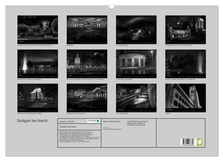 Produktbild: Stuttgart bei Nacht (Wandkalender 2026 DIN A2 quer), CALVENDO Monatskalender