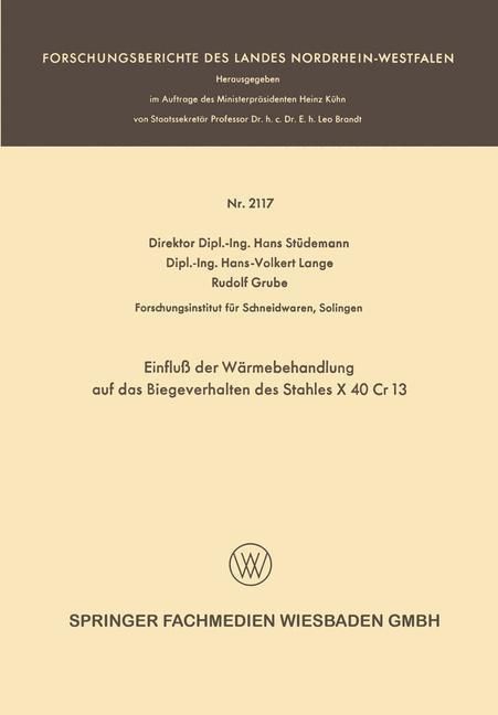 Produktbild: Einflu&szlig; der W&auml;rmebehandlung auf das Biegeverhalten des Stahles X 40 Cr 13