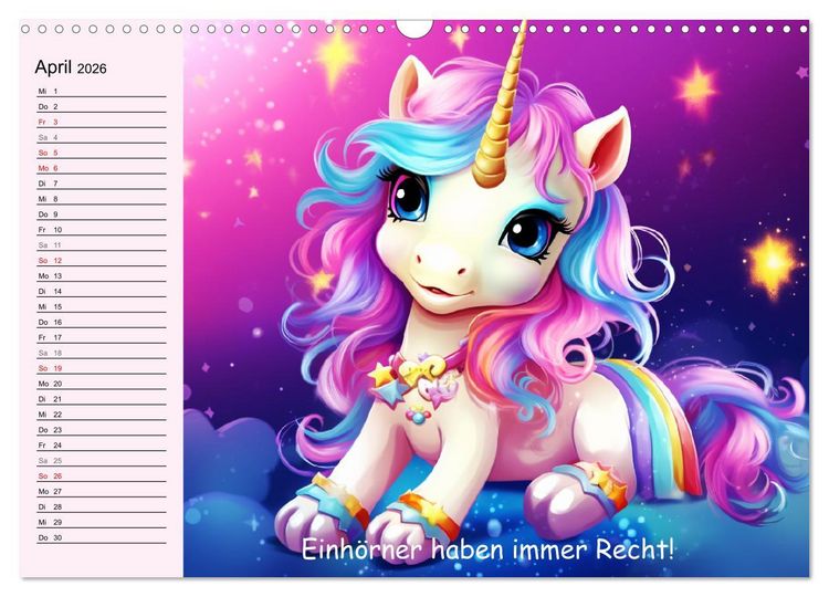 Produktbild: Unicorns! Lustige Einh&ouml;rner. Witzige Einhornspr&uuml;che und Weisheiten (Wandkalender 2026 DIN A3 quer), CALVENDO Monatskalender