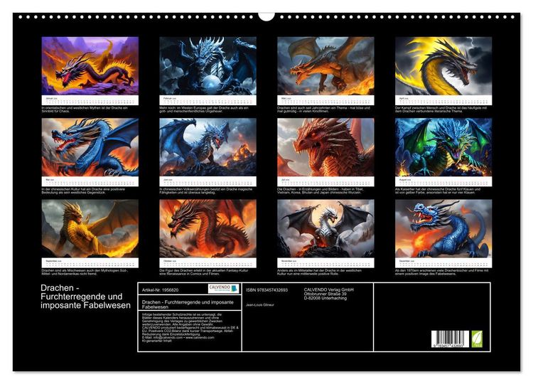 Produktbild: Drachen - Furchterregende und imposante Fabelwesen (Wandkalender 2026 DIN A2 quer), CALVENDO Monatskalender