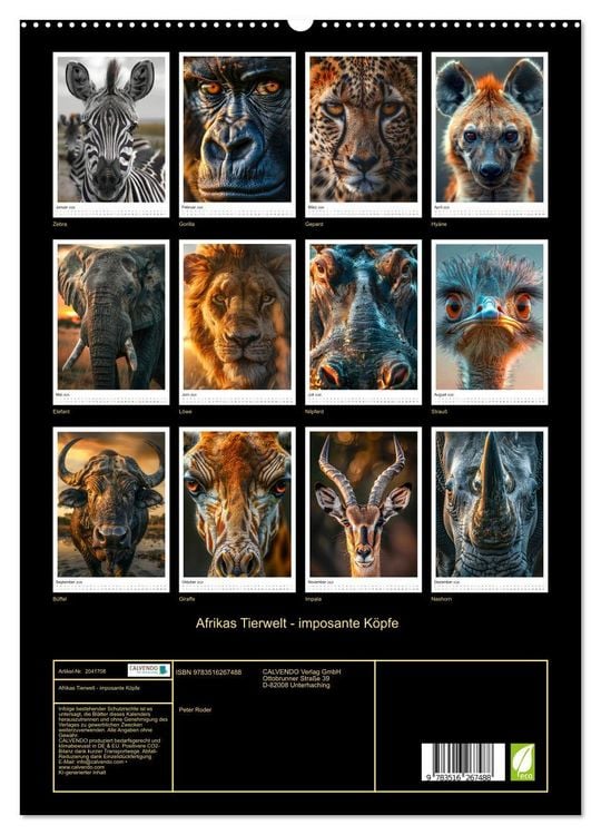 Produktbild: Afrikas Tierwelt - imposante K&ouml;pfe (hochwertiger Premium Wandkalender 2026 DIN A2 hoch), Kunstdruck in Hochglanz