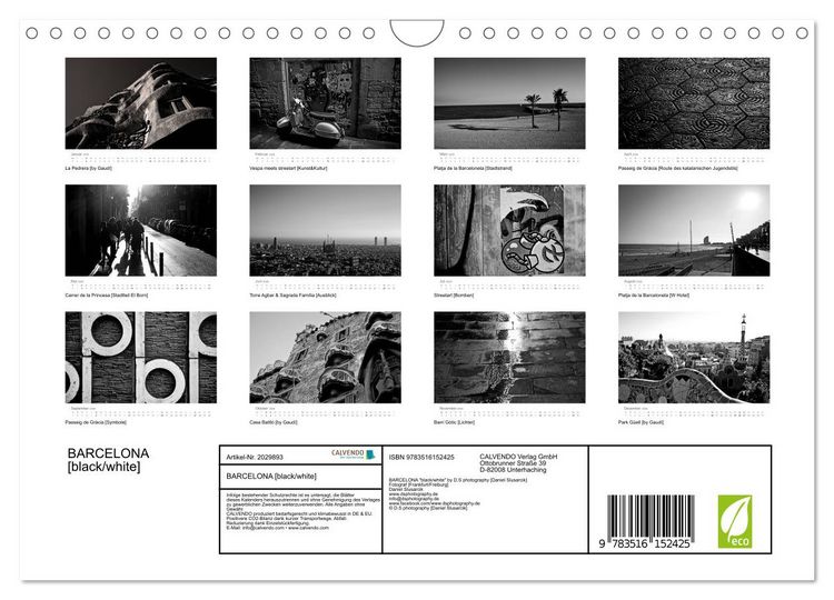 Produktbild: BARCELONA [black/white] (Wandkalender 2026 DIN A4 quer), CALVENDO Monatskalender