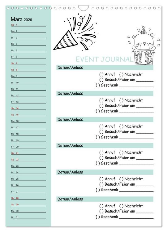Produktbild: Geburtstagsplaner Doodle Tiere - F&uuml;r Termine, Geschenke, Eventdetails & mehr (Wandkalender 2026 DIN A3 hoch), CALVENDO Monatskalender