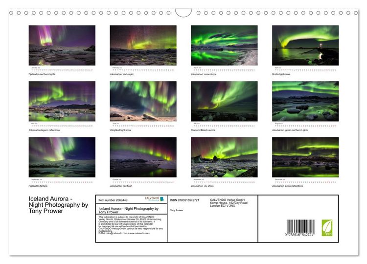 Produktbild: Iceland Aurora - Night Photography by Tony Prower (Wall Calendar 2026 DIN A3 landscape), CALVENDO 12 Month Wall Calendar
