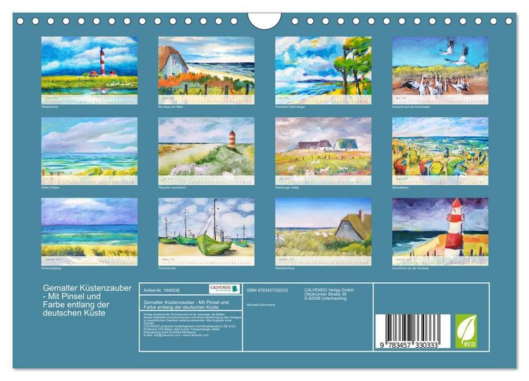 Produktbild: Gemalter K&uuml;stenzauber - Mit Pinsel und Farbe entlang der deutschen K&uuml;ste (Wandkalender 2026 DIN A4 quer), CALVENDO Monatskalender