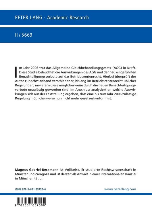 Produktbild: Das Betriebsrentenrecht im Lichte des AGG und seiner Diskriminierungsmerkmale