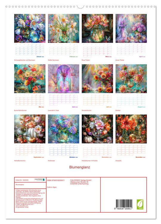 Produktbild: Blumenglanz (hochwertiger Premium Wandkalender 2026 DIN A2 hoch), Kunstdruck in Hochglanz