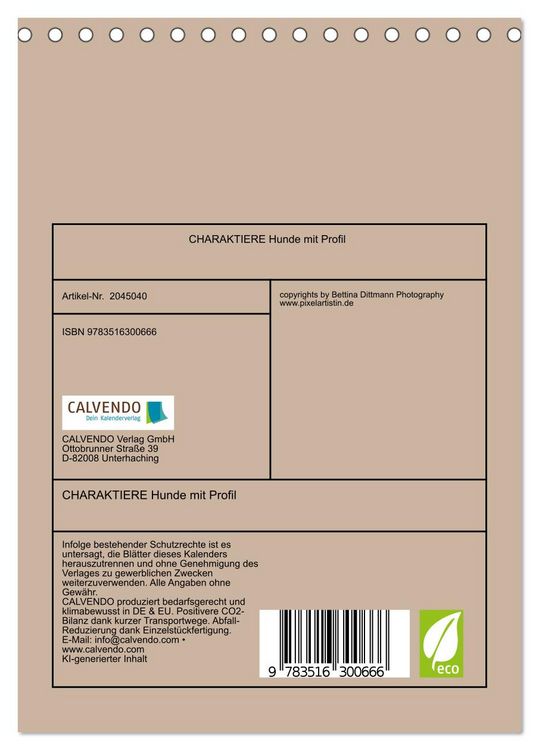 Produktbild: CHARAKTIERE Hunde mit Profil (Tischkalender 2026 DIN A5 hoch), CALVENDO Monatskalender