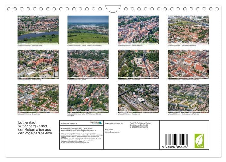 Produktbild: Lutherstadt Wittenberg - Stadt der Reformation aus der Vogelperspektive (Wandkalender 2026 DIN A4 quer), CALVENDO Monatskalender