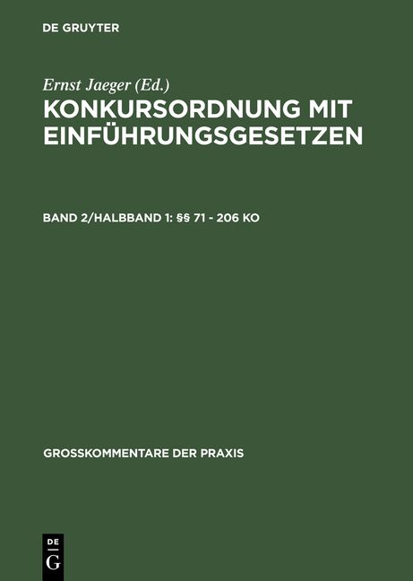 Produktbild: Konkursordnung mit Einf&uuml;hrungsgesetzen / &sect;&sect; 71 - 206 KO