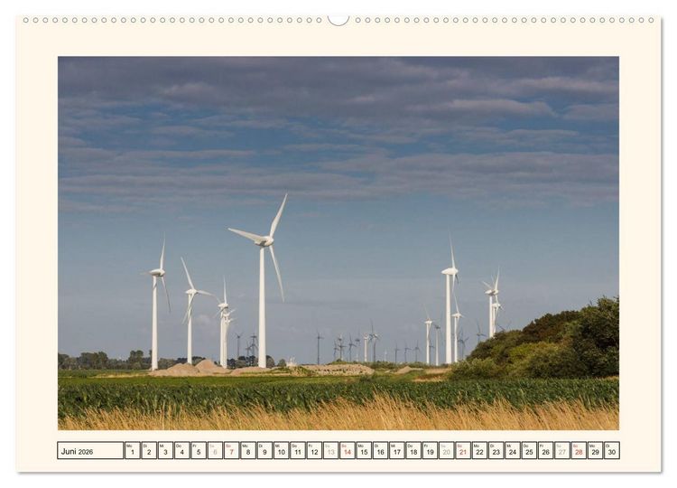 Produktbild: Windkraft in der Landschaft Ostfrieslands (hochwertiger Premium Wandkalender 2026 DIN A2 quer), Kunstdruck in Hochglanz