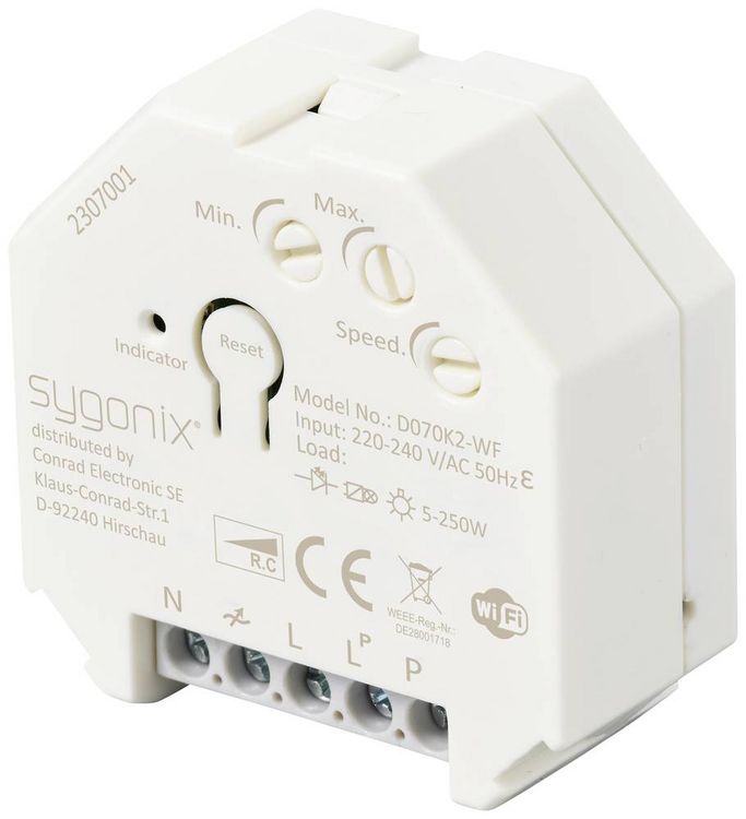 Produktbild: Sygonix SY-5775566 Unterputz Dimmer Geeignet f&uuml;r Leuchtmittel: LED-Lampe, Gl&uuml;hlampe, Halogenlampe Wei&szlig;