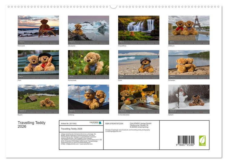 Produktbild: Travelling Teddy 2026 (hochwertiger Premium Wandkalender 2026 DIN A2 quer), Kunstdruck in Hochglanz