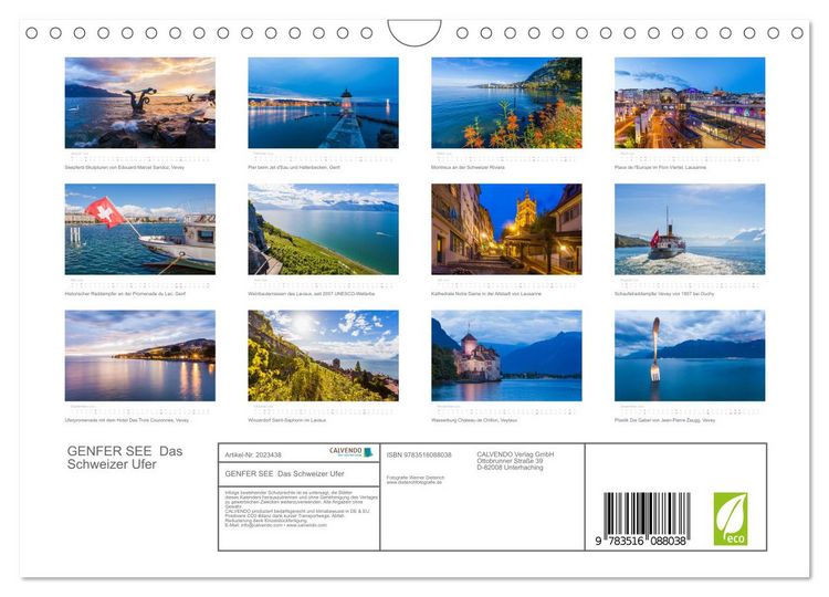 Produktbild: GENFER SEE Das Schweizer Ufer (Wandkalender 2026 DIN A4 quer), CALVENDO Monatskalender