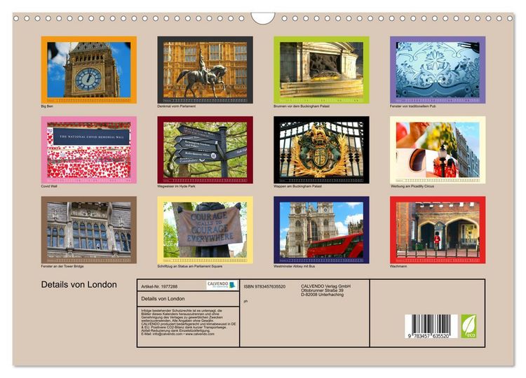 Produktbild: Details von London (Wandkalender 2026 DIN A3 quer), CALVENDO Monatskalender