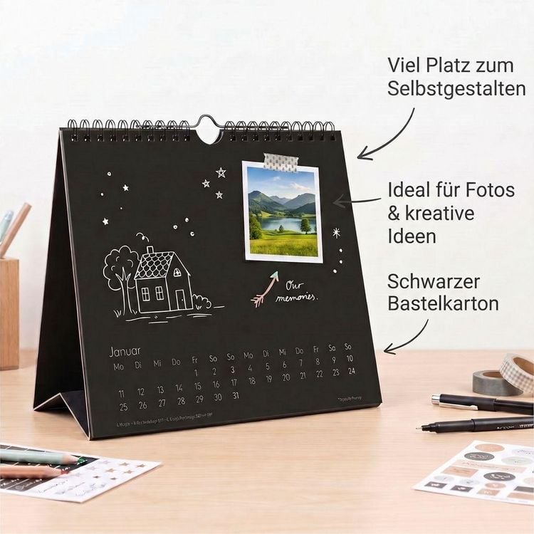 Produktbild: Kreativkalender Tischaufsteller quer schwarz 2027