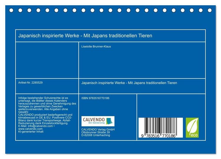 Produktbild: Japanisch inspirierte Werke - Mit Japans traditionellen Tieren (Tischkalender 2027 DIN A5 quer), CALVENDO Monatskalender