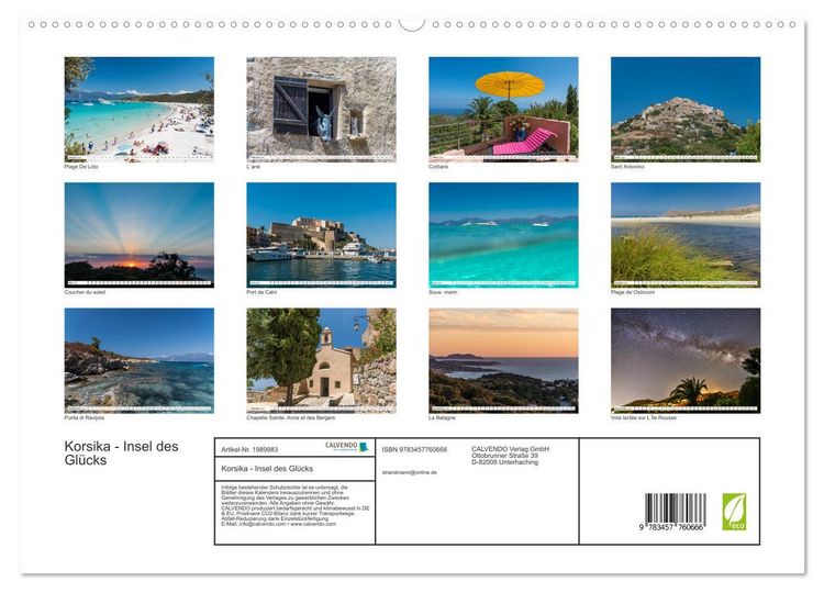Produktbild: Korsika - Insel des Gl&uuml;cks (hochwertiger Premium Wandkalender 2026 DIN A2 quer), Kunstdruck in Hochglanz