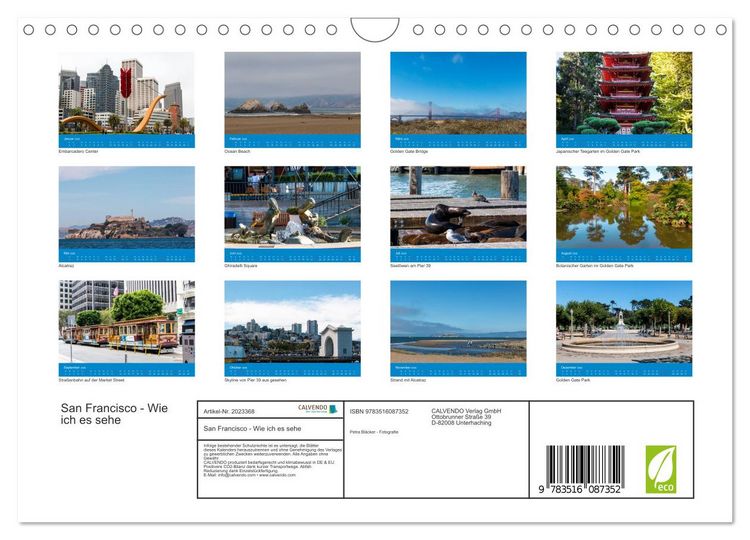 Produktbild: San Francisco - Wie ich es sehe (Wandkalender 2026 DIN A4 quer), CALVENDO Monatskalender