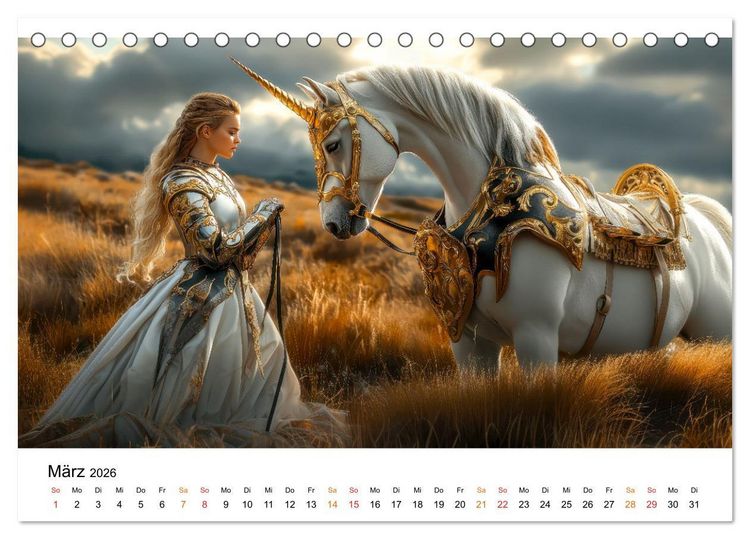 Produktbild: Einhorn-Welten - zwischen Fantasie und Wirklichkeit (Tischkalender 2026 DIN A5 quer), CALVENDO Monatskalender