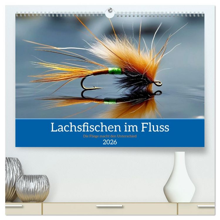 Produktbild: Lachsfischen im Fluss (hochwertiger Premium Wandkalender 2026 DIN A2 quer), Kunstdruck in Hochglanz