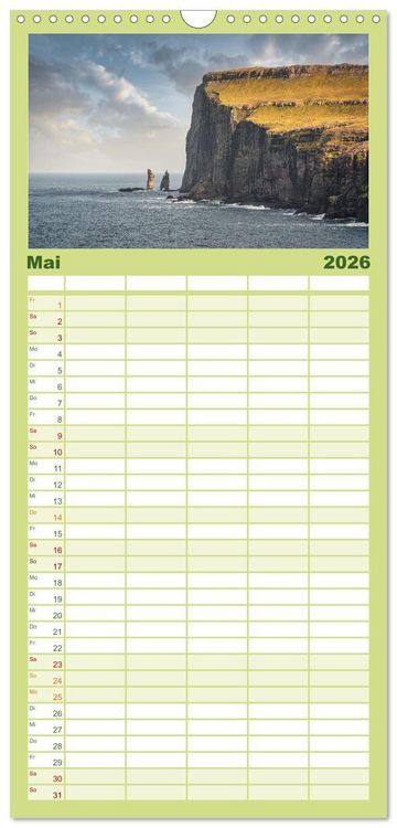 Produktbild: Familienplaner 2026 - F&auml;r&ouml;er &ndash; Faszinierende Inseln im Norden Europas mit 5 Spalten (Wandkalender, 21 x 45 cm) CALVENDO
