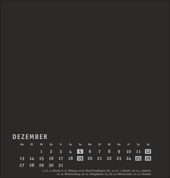 Produktbild: Premium-Bastelkalender schwarz mittel 2027